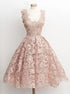 Blushing Lace Knee Length Sleeveless Prom Dress LBQ0007